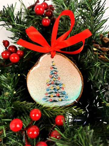 Christmas Tree Ornaments, Acrylic On Wood