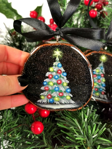 Glowing Tree Ornaments, Acrylic On Wood