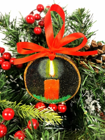 Christmas Candle Ornaments, Acrylic On Wood