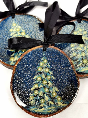 Christmas Light Ornaments, Acrylic On Wood