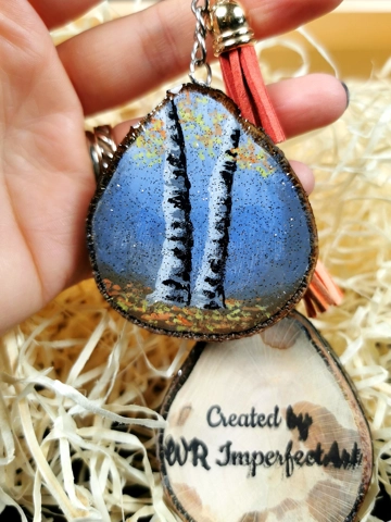 Birchtrees Keychain, Acrylic On Wood