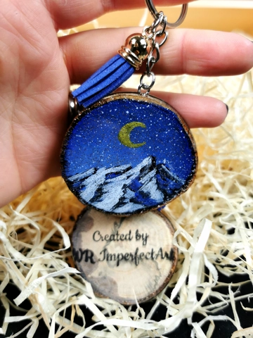 Lonely Mountain Keychain, Acrylic On Wood