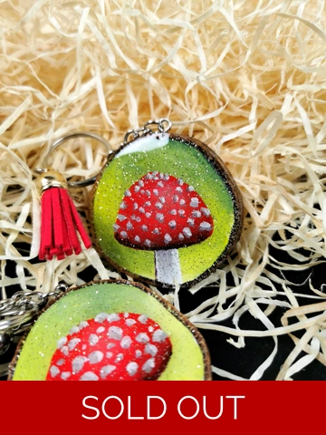 Mushroom Keychain, Acrylic On Wood