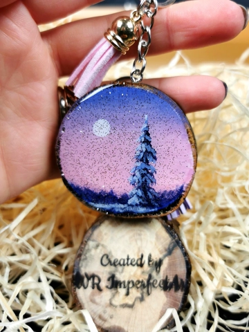 Pink Evening Keychain, Acrylic On Wood