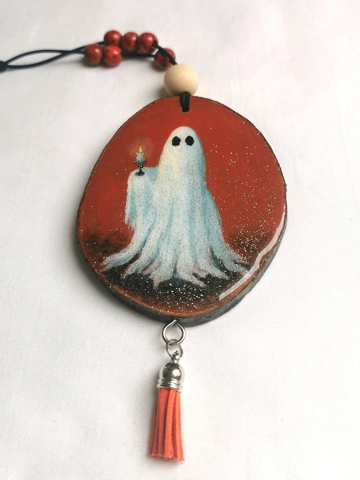 Ghost Car Charm, Acrylic On Wood