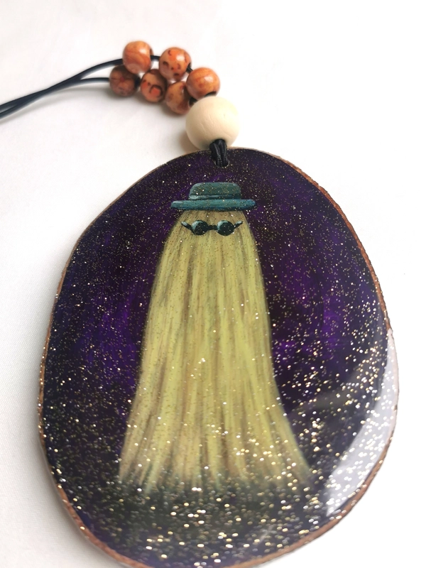 Cousin It Car Charm, Acrylic on wood