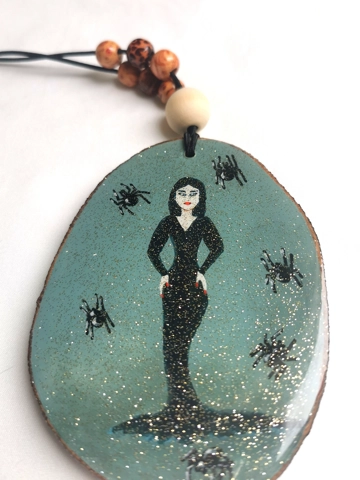 Lady in Black Car Charm, Acrylic on wood