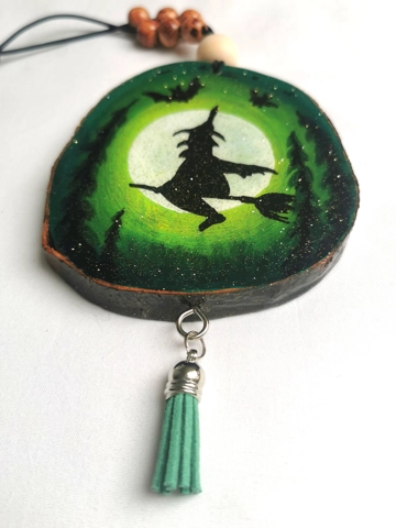 Witch Car Charm, Acrylic on wood