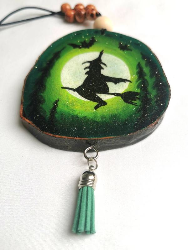 Witch Car Charm, Acrylic on wood