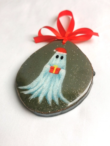 Festive Ghost, Acrylic On Wood