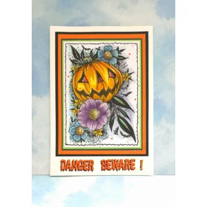 Halloween Pumpkin Greeting Card – Danger Beware Floral Design