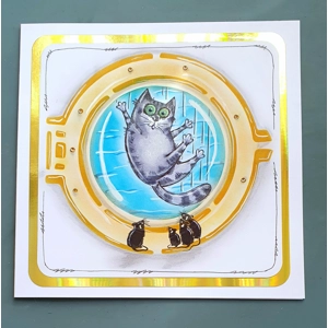 Panic at the Porthole – Handmade Cat & Mouse Greeting Card by AngieD