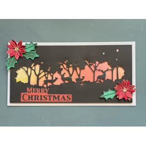 Poinsettias and Pinewood Silhouettes – Handmade Christmas Card by Angie Davis