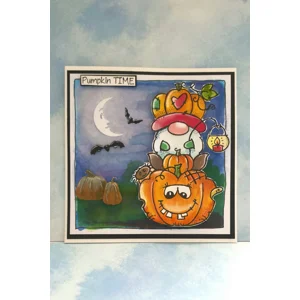 The Great Pumpkin Hat Caper! – Handmade Halloween Gnome Greeting Card by Angie Davis