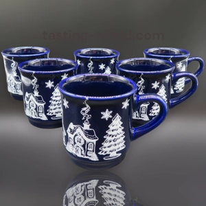 6 x Hot wine earthernware 0,2l  dark blue cups - mugs - Glühweinbecher 0,2l.