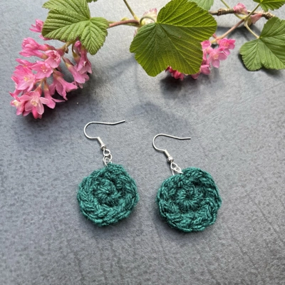 Crochet Earrings Green/Silver