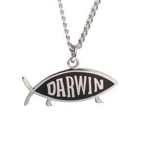 Darwin Fish Necklace, Silver and Black Finish
