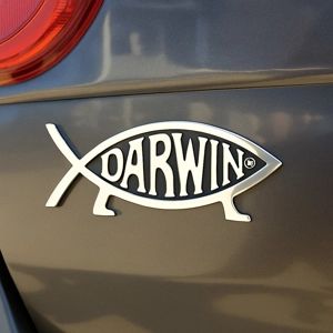Solid Metal Darwin Fish 3D Car Emblem. No Plastic.