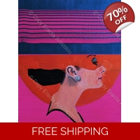 Lady in blue noir hat abstract po..