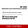 MASSEY FERGUSON MF2210 – MF2225 – 2235 (STANDARD AND GE) TRACTORS OPERATION AND MAINTENANCE MANUAL