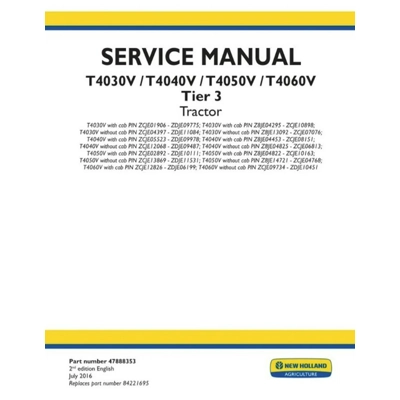 NEW HOLLAND T4030V 4040 4050 4060 DEALERS WORKSHOP MANUAL