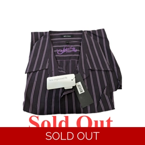 Men's long sleeves purple stripy shirt, with long down collar,