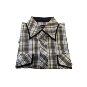 Men's long sleeves green stripped shirt with long down collar, XXL.