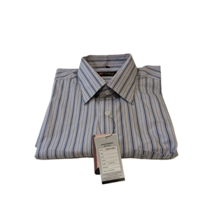 Men's long sleeves green stripped shirt with long down collar,