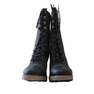 Women's black zip up heeled military style boots