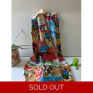 Landscape Print, Long scarf, handmade & hand embroidered by the seller. 180x85CM