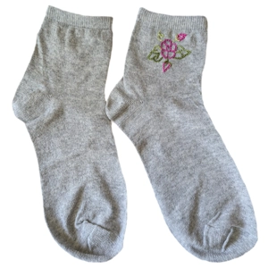 Hand Embroidered Socks/stockings with floral patterns, Size 3, Unisex, Grey.