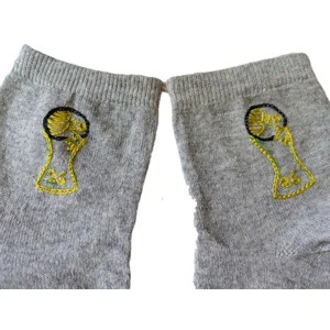 Hand Embroidered Socks/stockings with football related patterns, Size 3, Unisex, Grey.