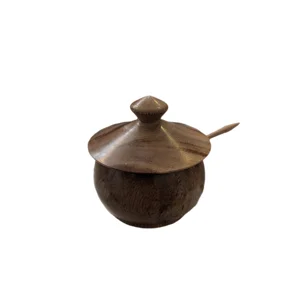 Handcrafted Wooden Salt/Suger/Spice Pot with Lid and Spoon, Natural Wood Corved.