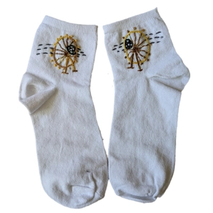Hand Embroidered Socks/Stockings with of Football Mascot ©, Size 3, Unisex, Unisex, White.