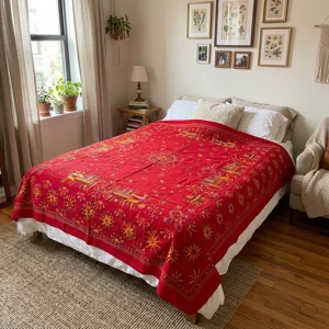 Handmade Nokshi Katha Quilt – Hand Embroidered Bed & Sofa Throw (206cm x 229cm)