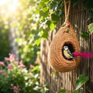 Handmade Natural Coconut Fiber Bird Nest – Cozy Outdoor Bird House for Small Garden Birds