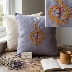 Hand-Embroidered Chain Stitch Cushion Cover (40x40cm) | Blend of Polyester & Jute Fabrics