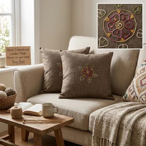 Hand-Embroidered Chain Stitch Cushion Cover (40x40cm) | Blend of Polyester & Jute Fabrics