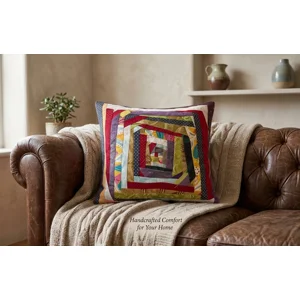 Quilted Log Cabin Cushion Cover (40x40cm) | Modern Boho Decorative Pillow Case, Single piece