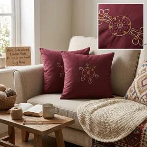 Hand-Embroidered Maroon Cushion Cover (40X40cm)with Floral Chain Stitch | Craft Artisanal Home Decor