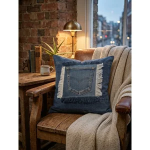 One-of-a-Kind Handmade Denim Cushion Cover | Boho Jean Pillow Case 40x40cm