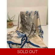 Women's long scarf, handmade Lotus Flower, hand embroidered. Silk with Lotus Flower.