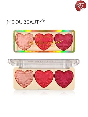 Misiou Beauty 3 Colours Heart Highlighter and Blusher Palette - B02