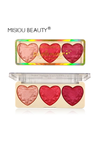 Misiou Beauty 3 Colours Heart Highlighter and Blusher Palette - B02