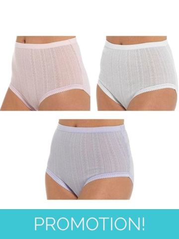 Ladies Pastel Pointelle Full Briefs (Pack of 3) - Size 20-22