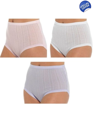 Ladies Pastel Pointelle Full Briefs (Pack of 3) - Size 20-22