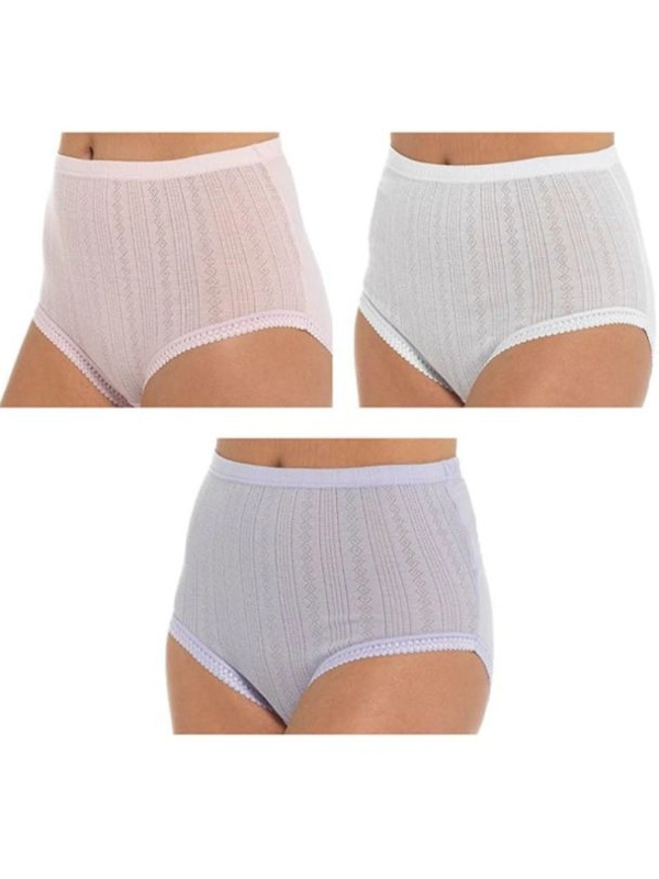 Ladies Pastel Pointelle Full Briefs (Pack of 3) - Size 24-26