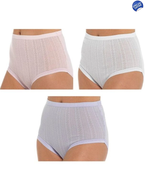 Ladies Pastel Pointelle Full Briefs (Pack of 3) - Size 24-26