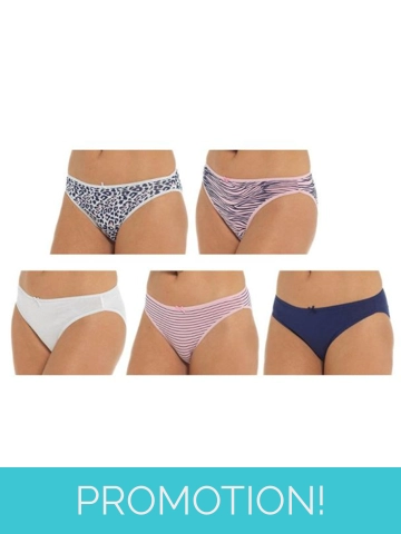 Ladies Stripe/Animal Print High Leg Briefs ( Pack of 5)- Size 10