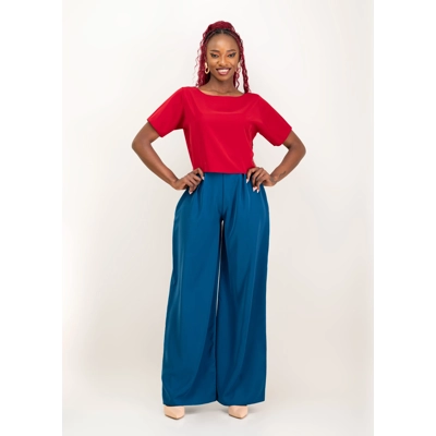 Elara Pant Set - Maroon/Sapphire Blue